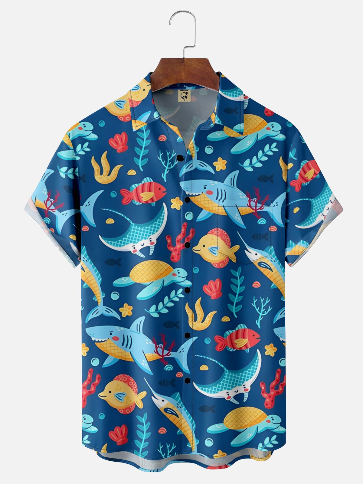 Moisture-wicking Sharks Chest Pocket Hawaiian Shirt