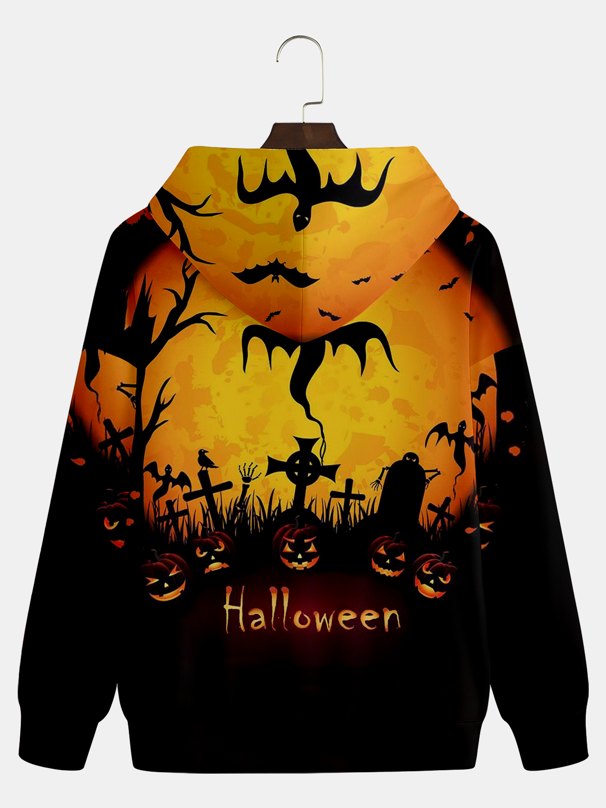 Pumpkin Ghost Illustration Hooded Long Sleeve Sweatshirt