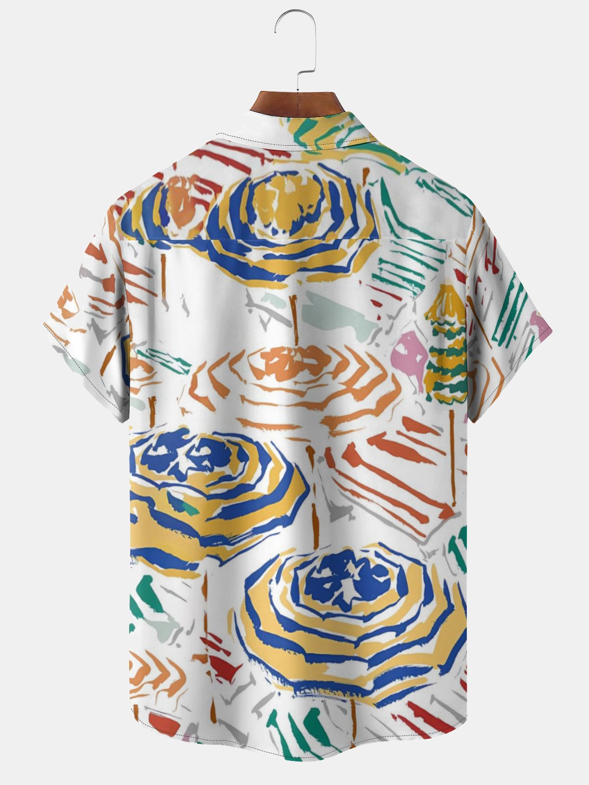 Moisture-wicking Abstract Art Umbrella Chest Pocket Hawaiian Shirt