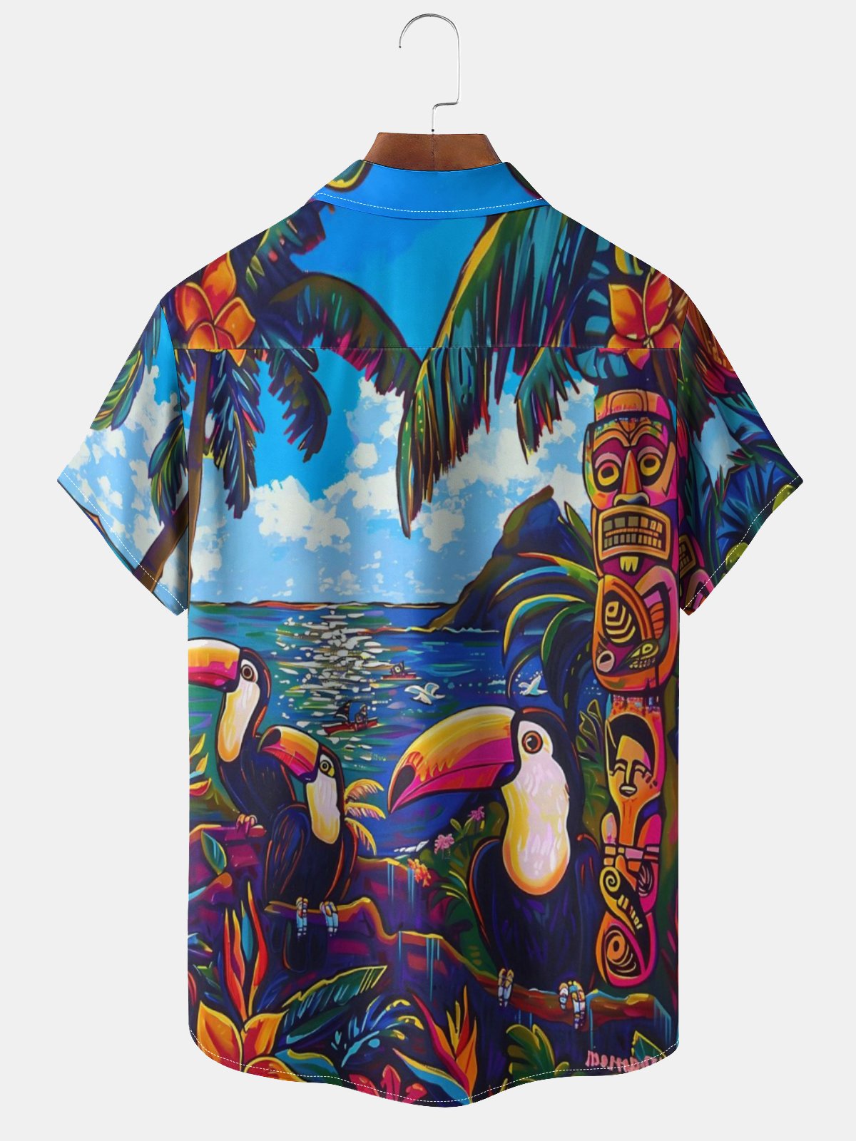 Moisture-wicking Toucan And TIKI Chest Pocket Hawaiian Shirt