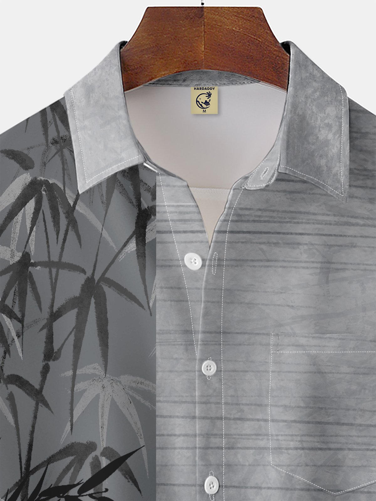 Moisture-wicking Ink Bamboo Painting Chest Pocket Bowling Shirt