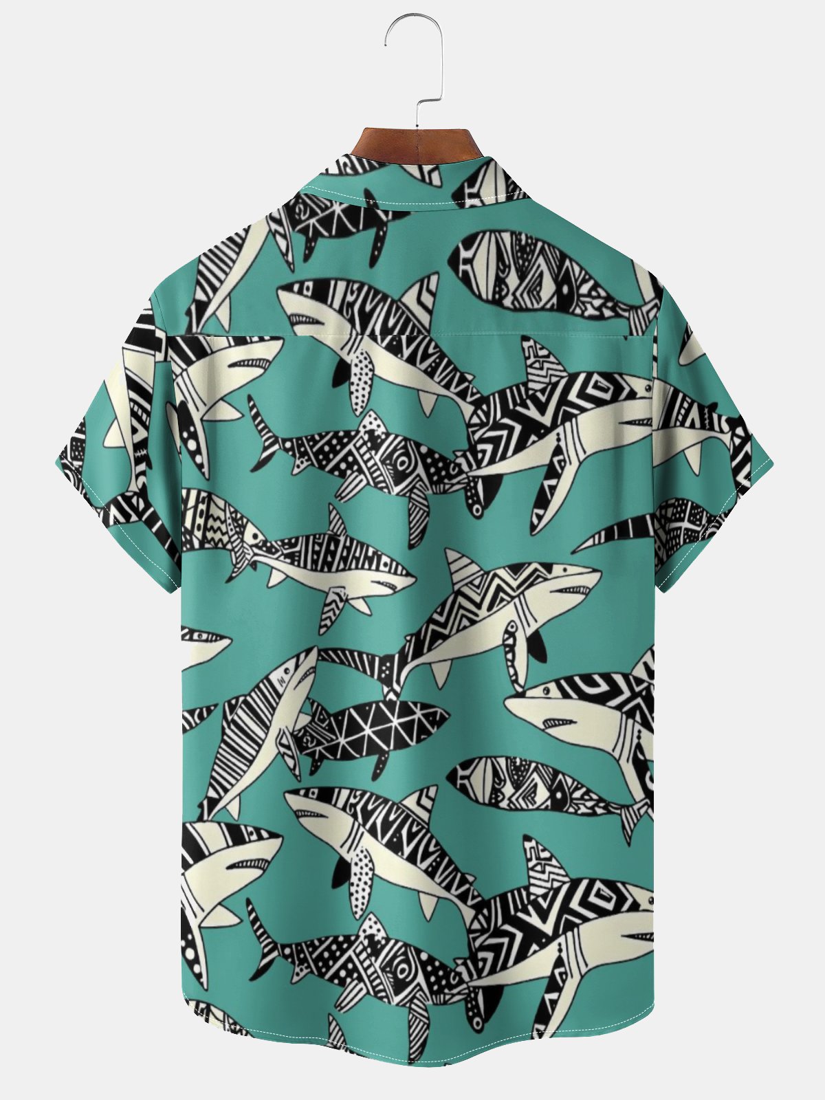 Moisture-wicking Abstract Art Shark Chest Pocket Hawaiian Shirt