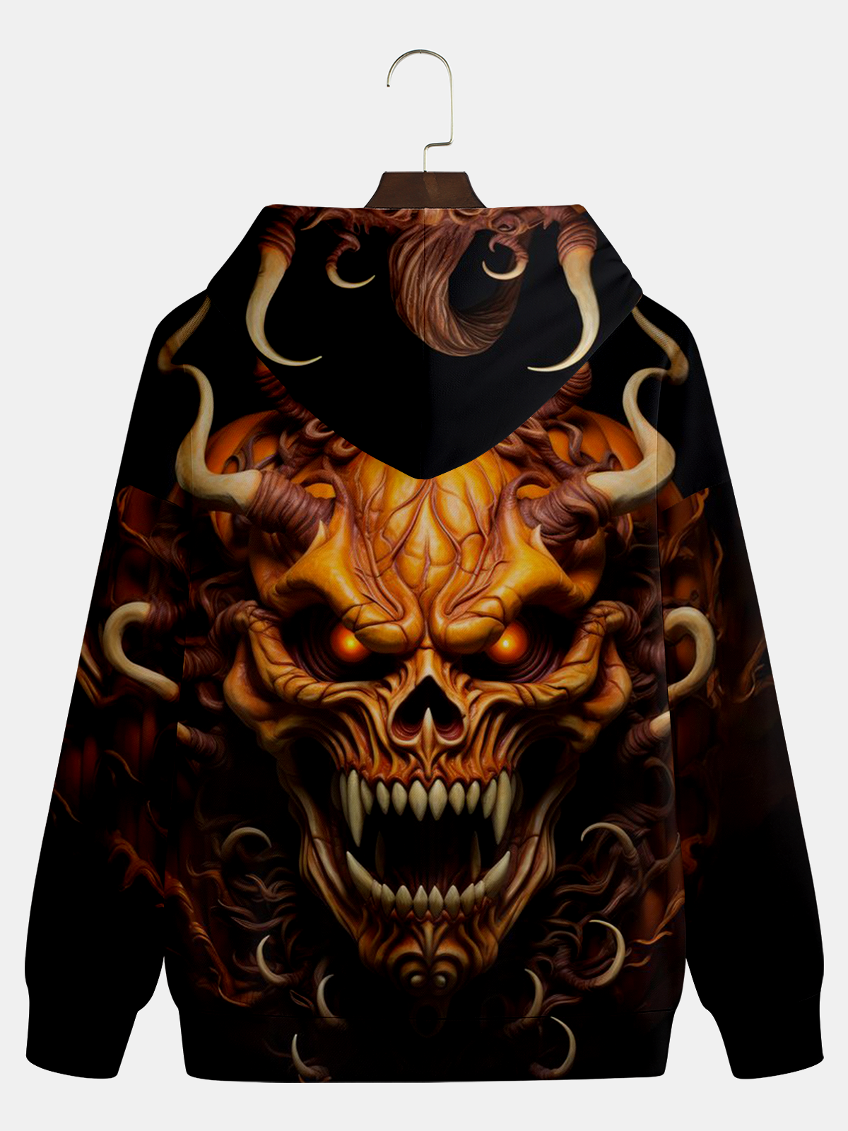 Grim Pumpkin Skull Hooded Long Sleeve Sweatshirt