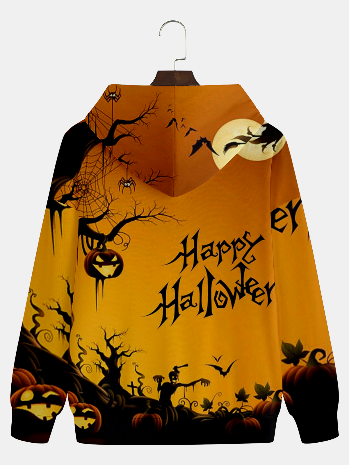 Happy Halloween Illustration Hooded Long Sleeve Sweatshirt