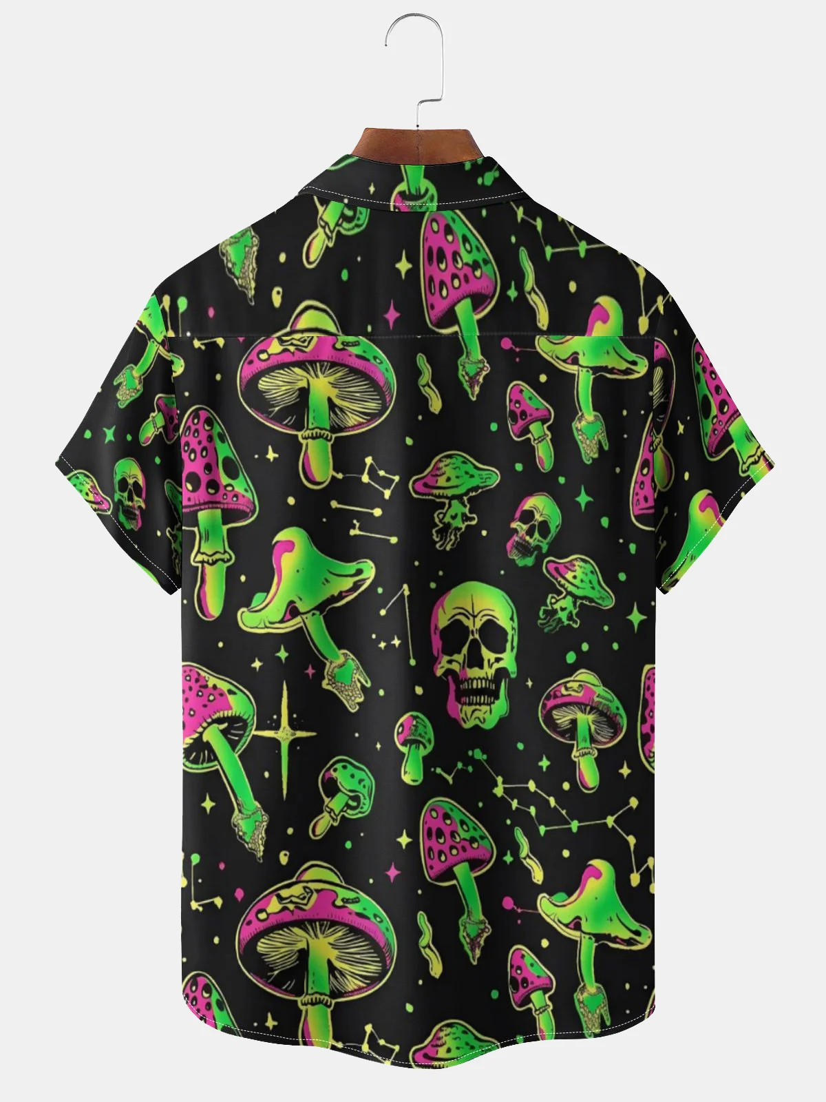 Moisture-wicking Mushroom Skull Chest Pocket Hawaiian Shirt