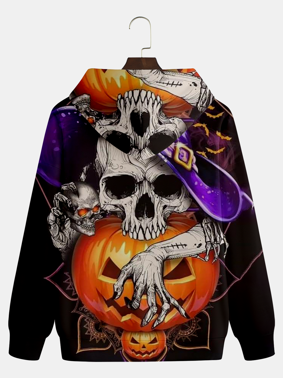 Skeleton Wizard Hooded Long Sleeve Sweatshirt