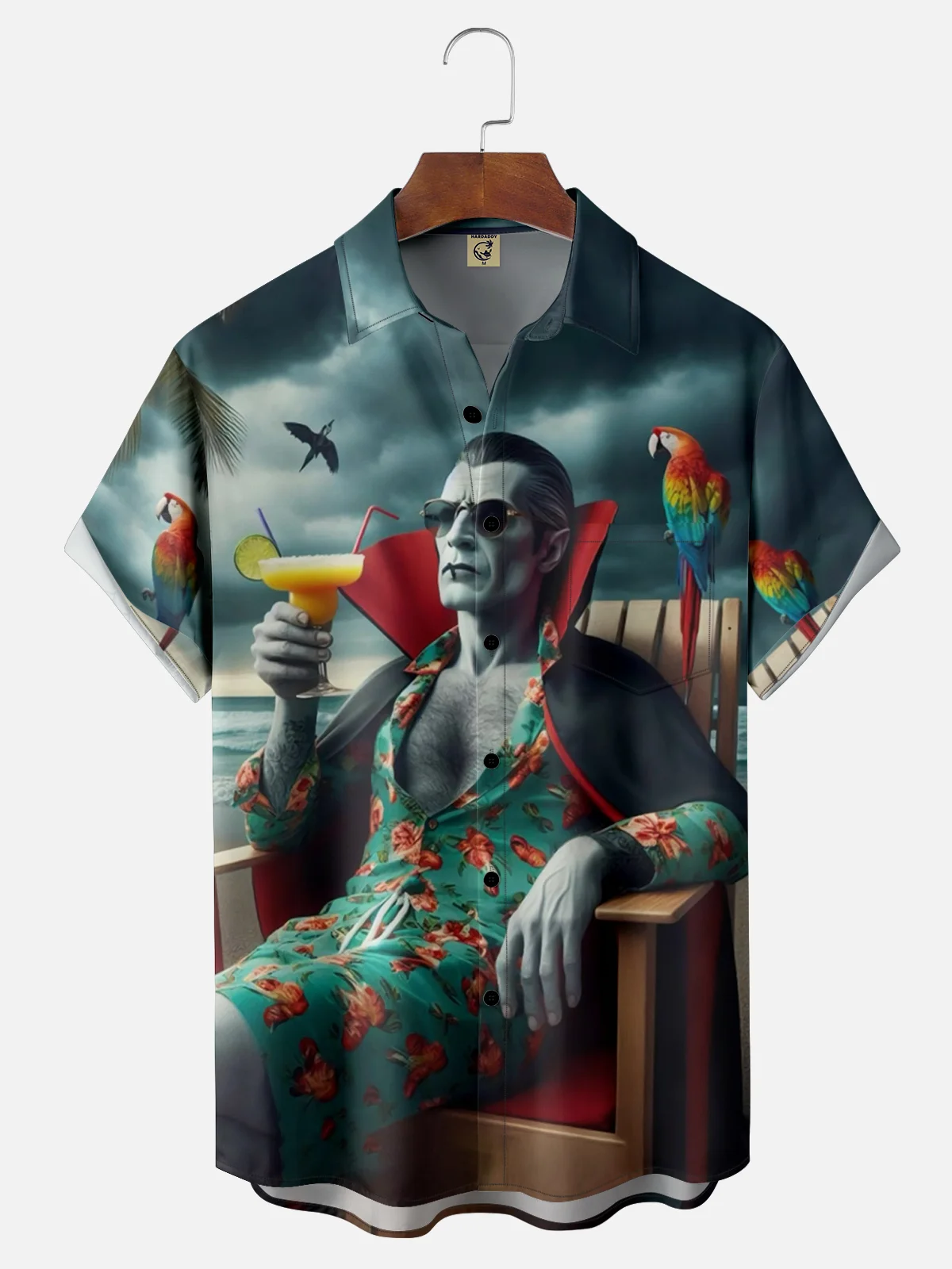 Moisture-wicking Vampire's Holiday Chest Pocket Hawaiian Shirt