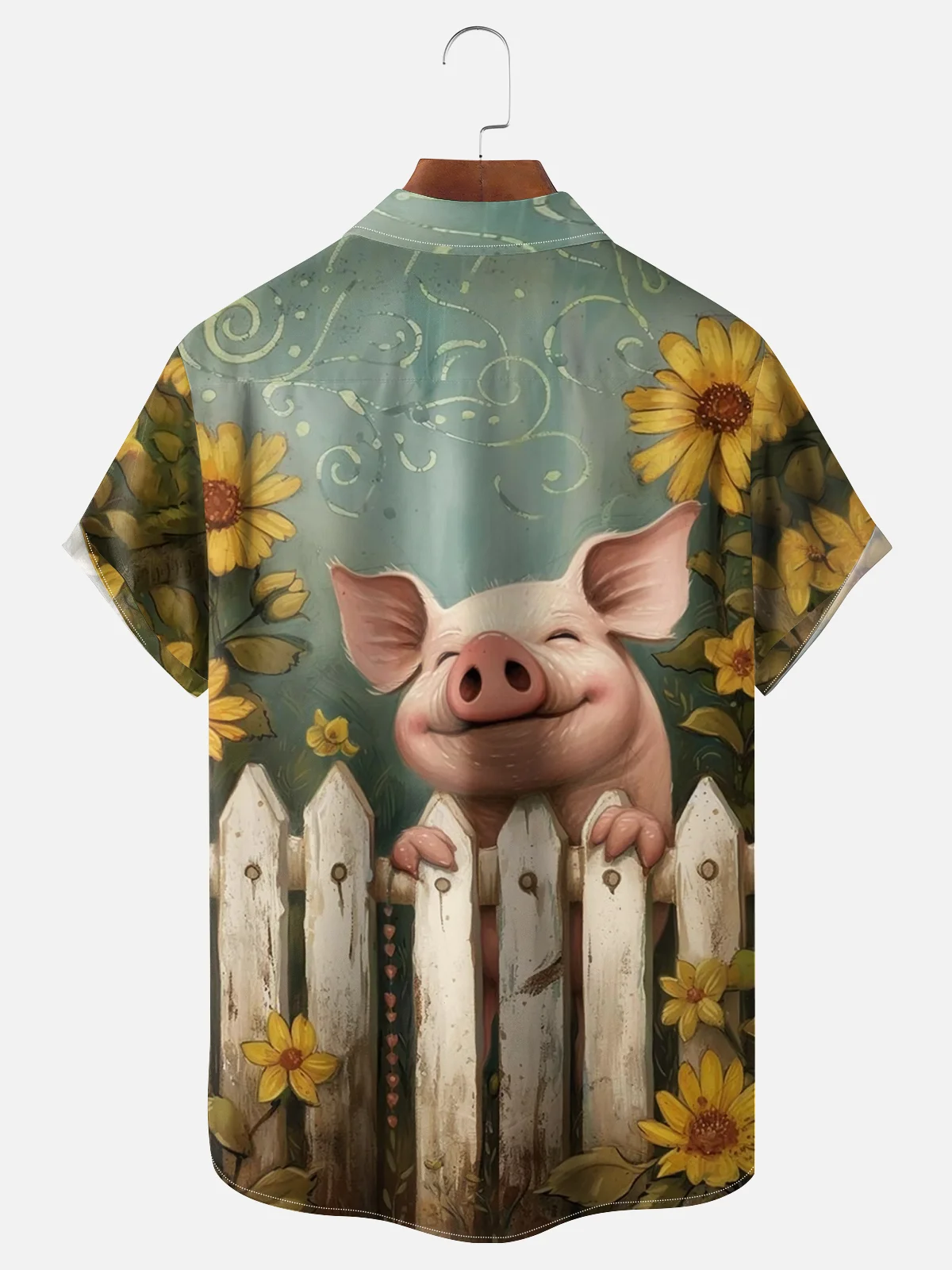 Moisture-wicking Art Pig Illustration Chest Pocket Hawaiian Shirt