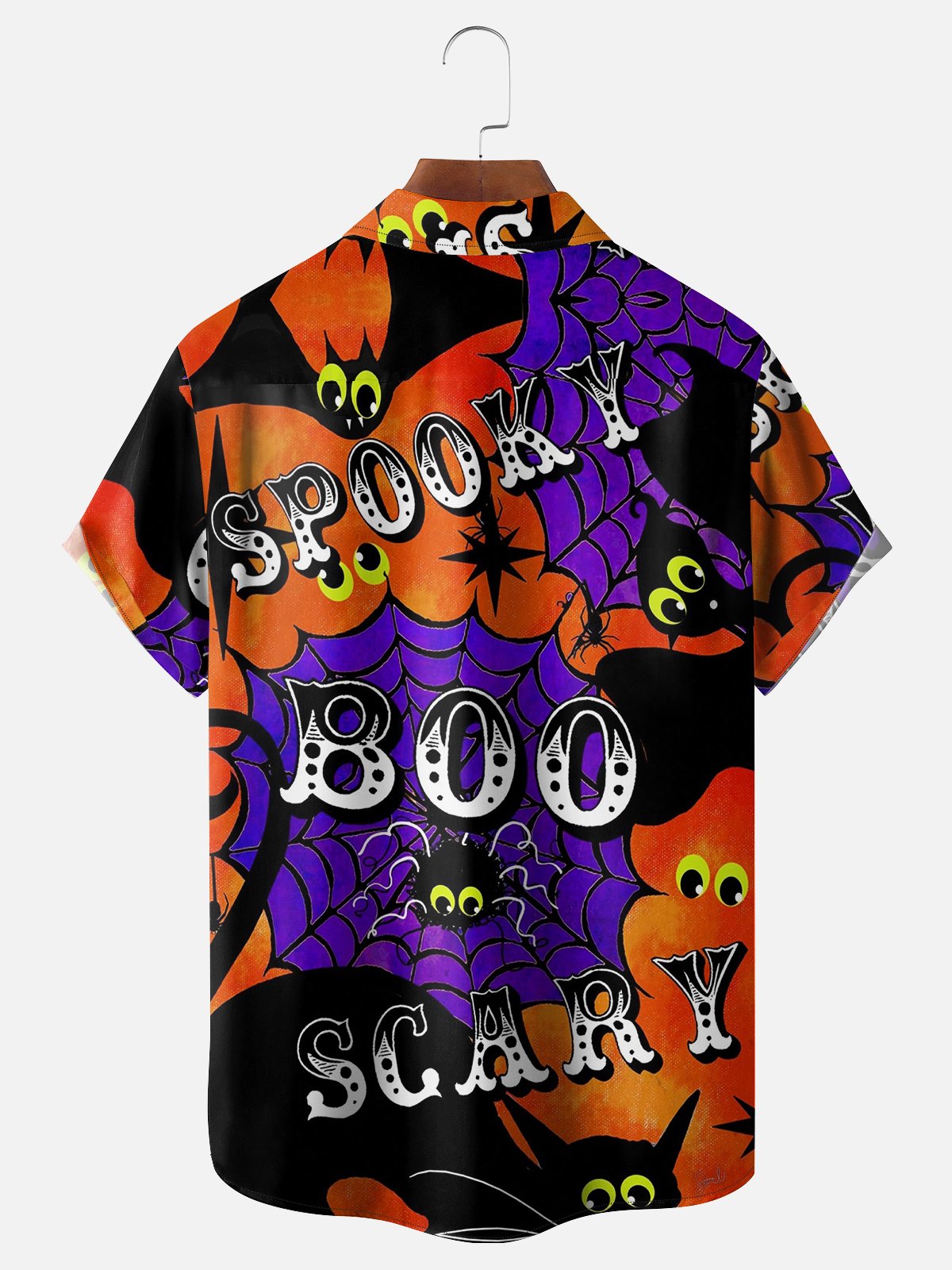 Moisture Wicking Halloween Spider Cat Hawaiian Shirt