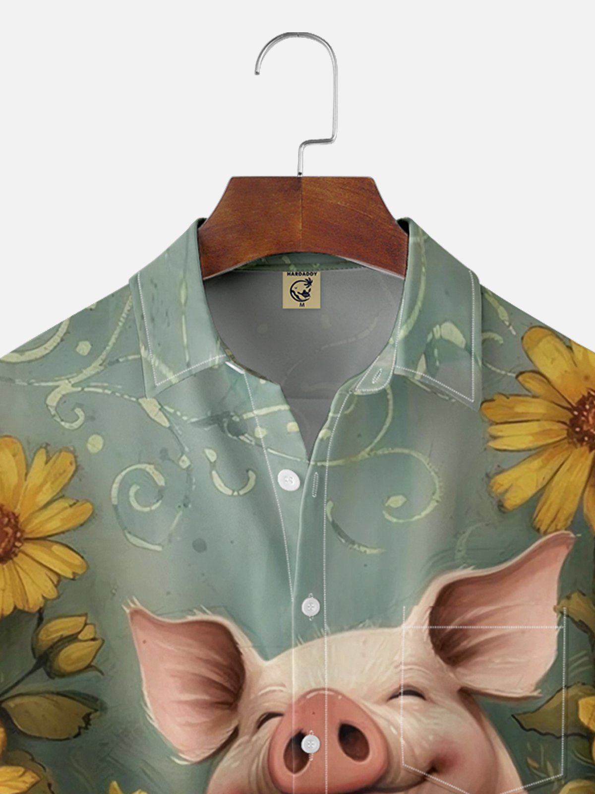 Moisture-wicking Art Pig Illustration Chest Pocket Hawaiian Shirt