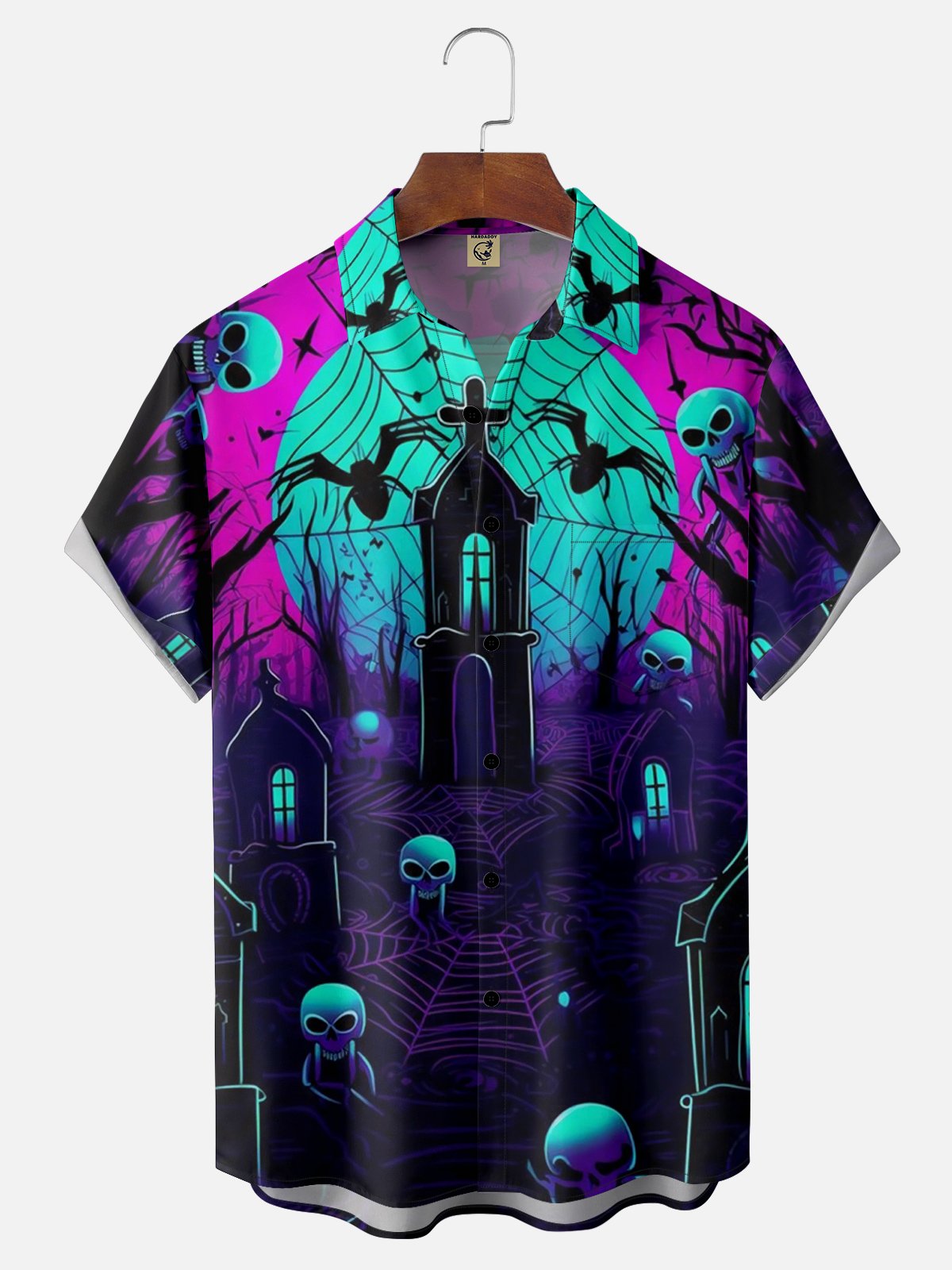 Moisture-wicking Halloween Ghost Chest Pocket Hawaiian Shirt