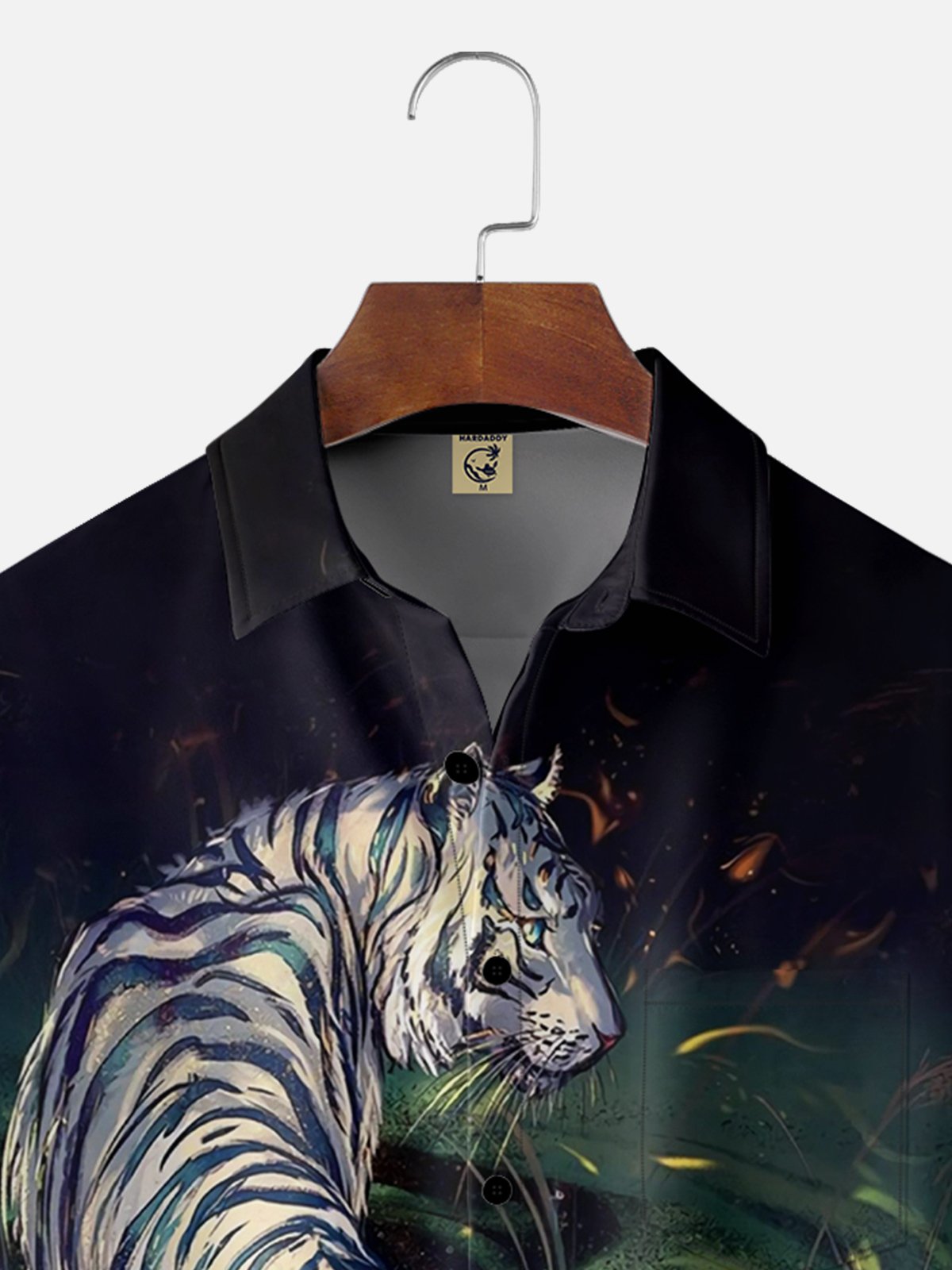 Moisture-wicking White Tiger Chest Pocket Hawaiian Shirt