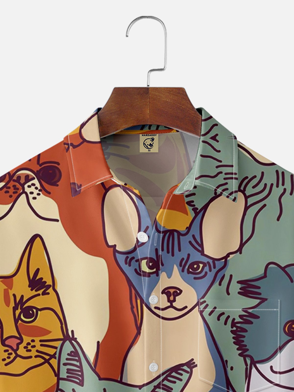 Moisture-wicking Kitten Art Illustration Chest Pocket Hawaiian Shirt