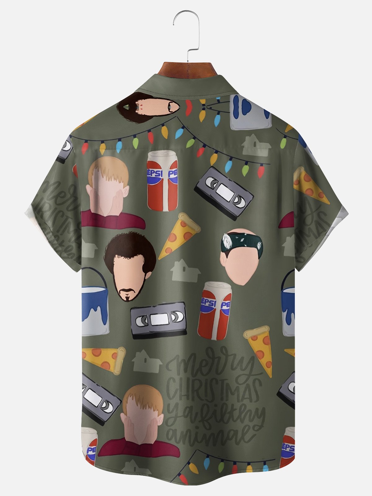 Moisture-wicking Christmas Characters Chest Pocket Hawaiian Shirt