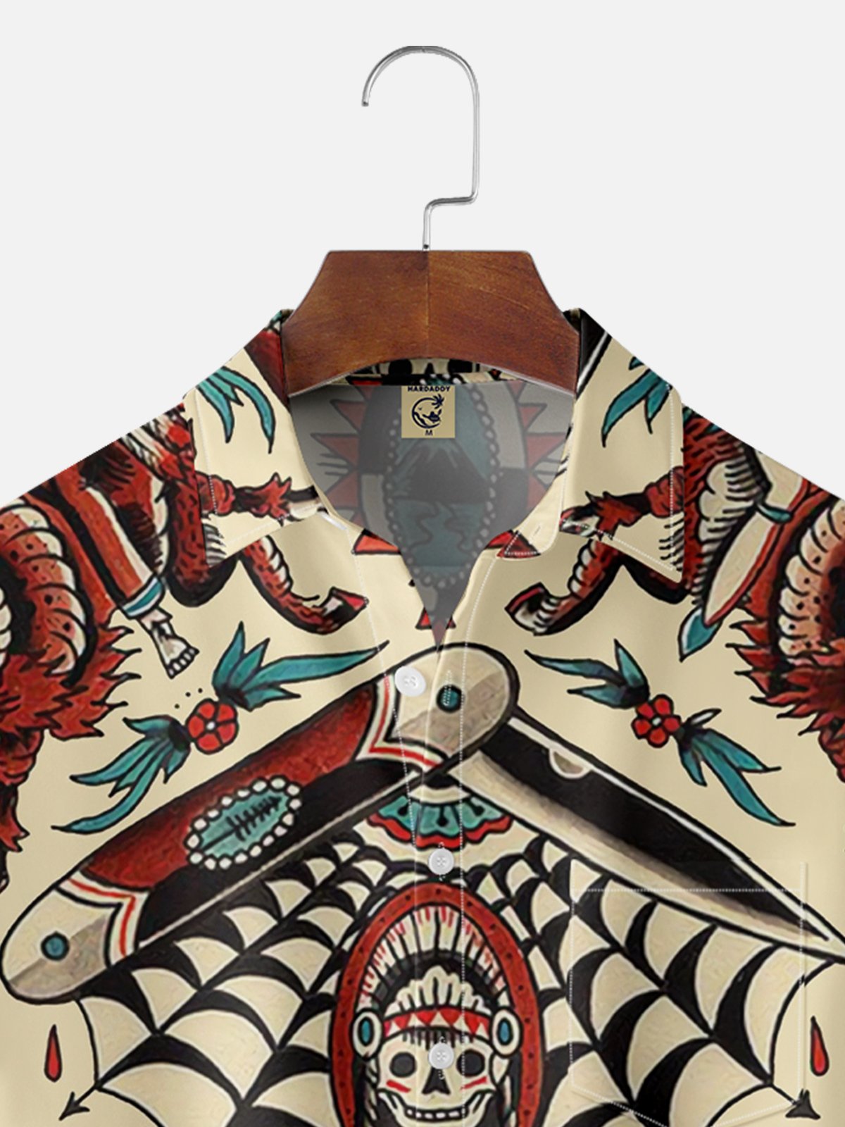 Moisture-wicking Vintage Illustration Chest Pocket Hawaiian Shirt