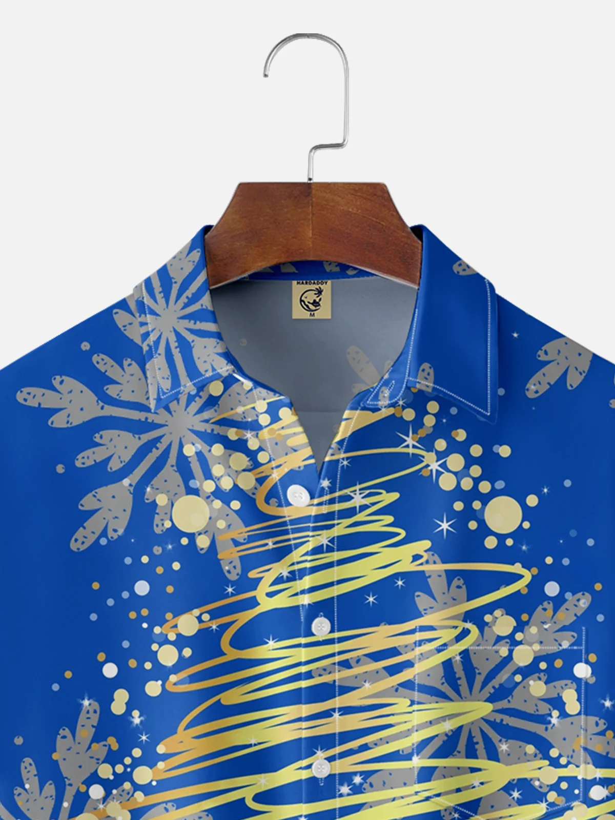 Moisture Wicking Christmas Tree Snowflakes Chest Pocket Hawaiian Shirt