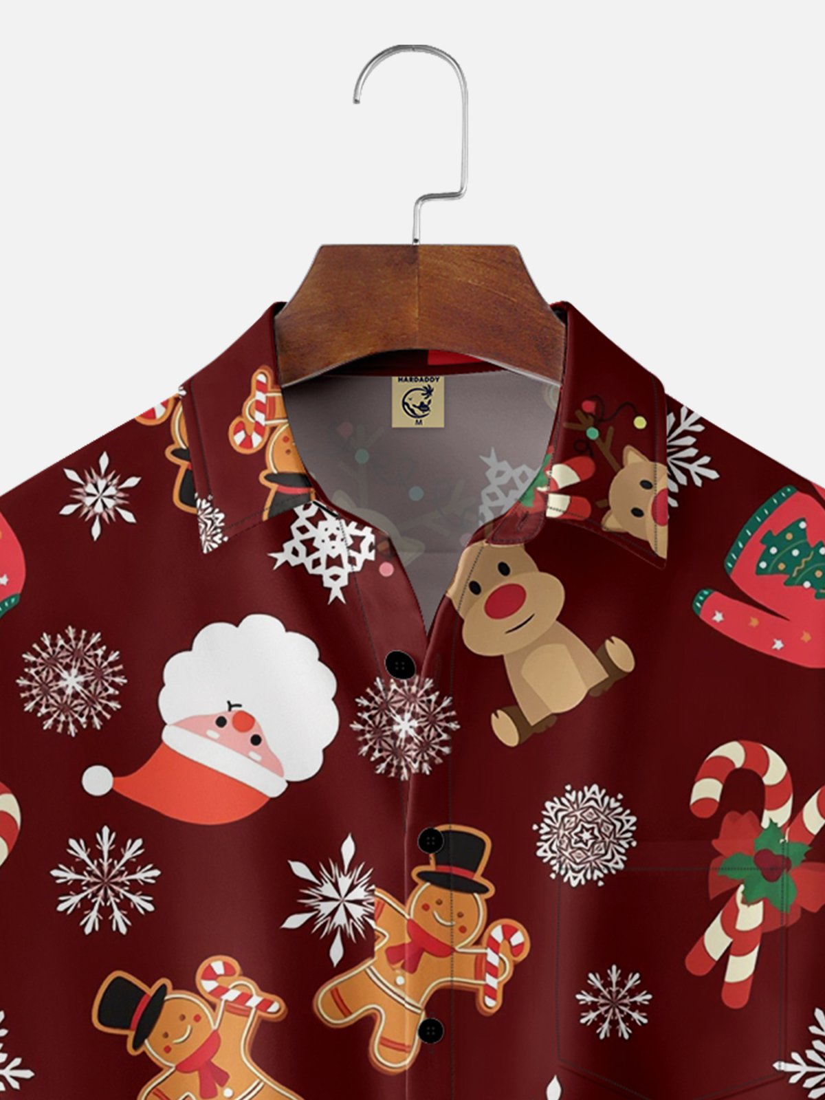 Moisture-wicking Santa and Gingerbread Chest Pocket Hawaiian Shirt