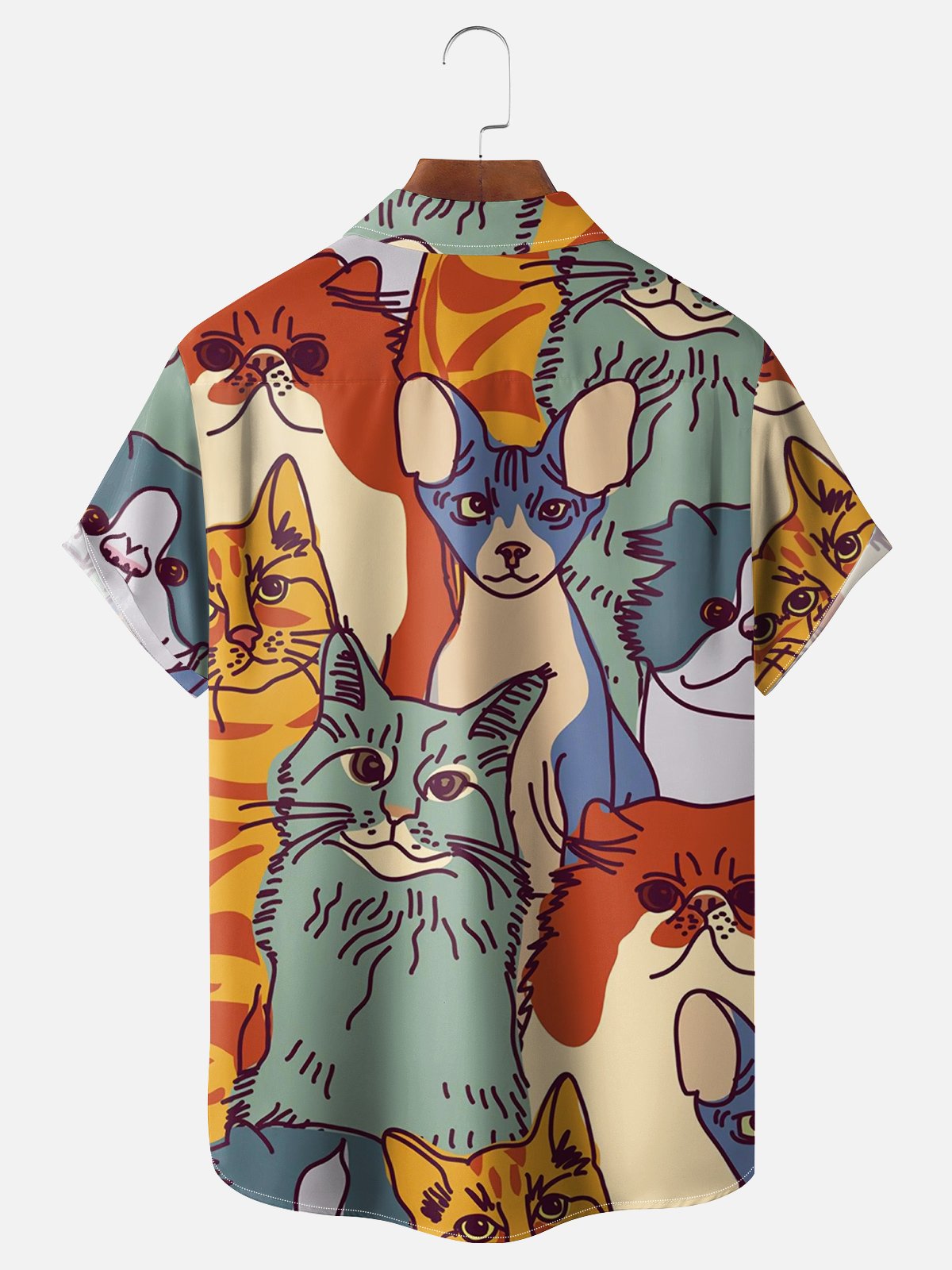 Moisture-wicking Kitten Art Illustration Chest Pocket Hawaiian Shirt