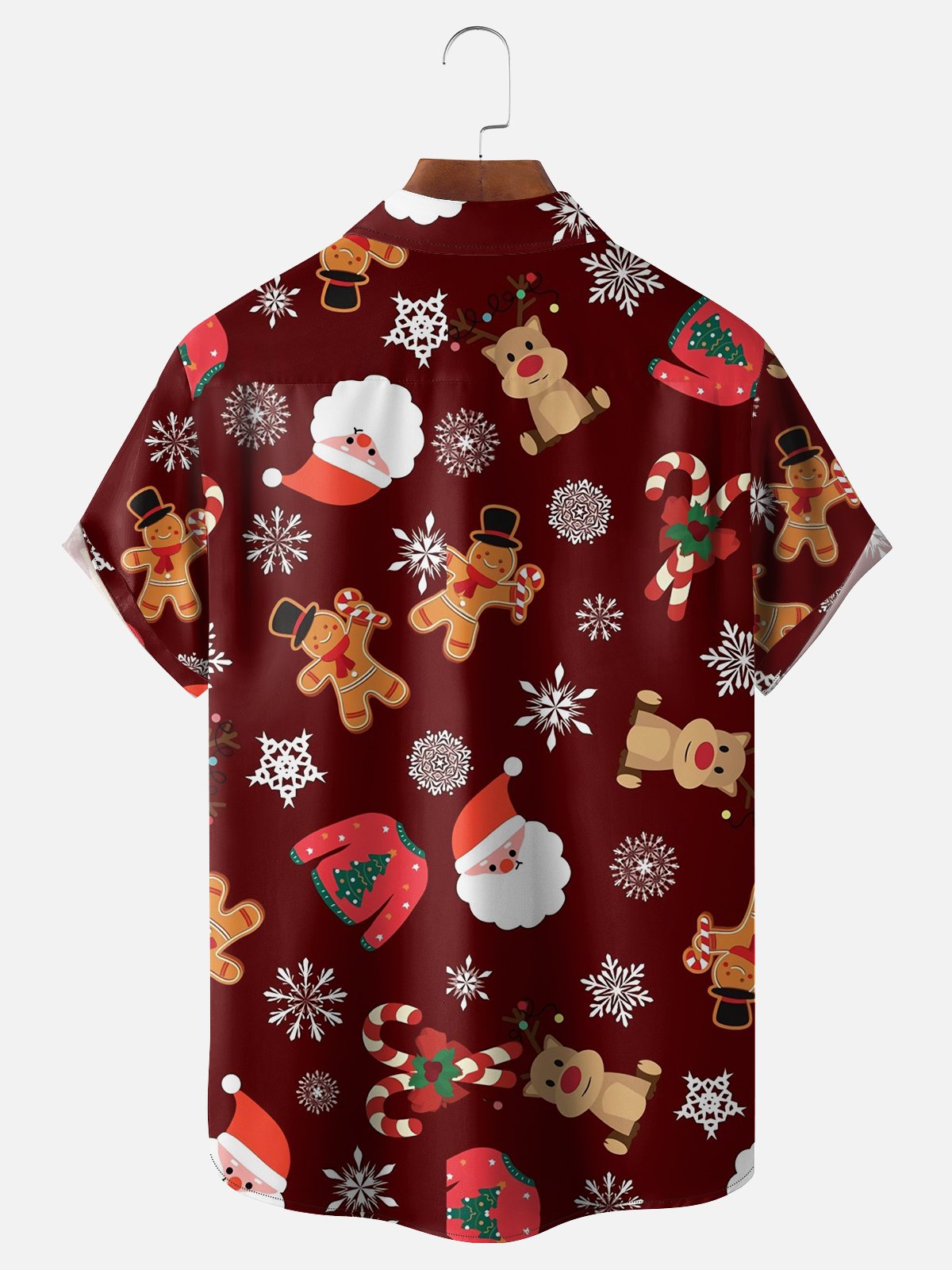 Moisture-wicking Santa and Gingerbread Chest Pocket Hawaiian Shirt