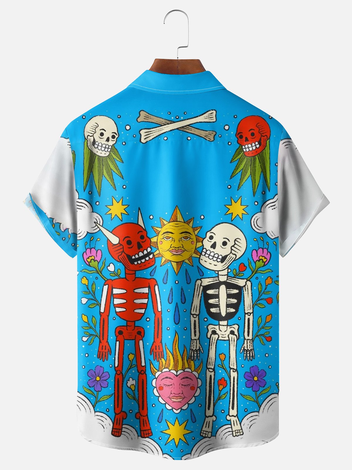 Moisture-wicking Skull Fun Illustration Chest Pocket Hawaiian Shirt