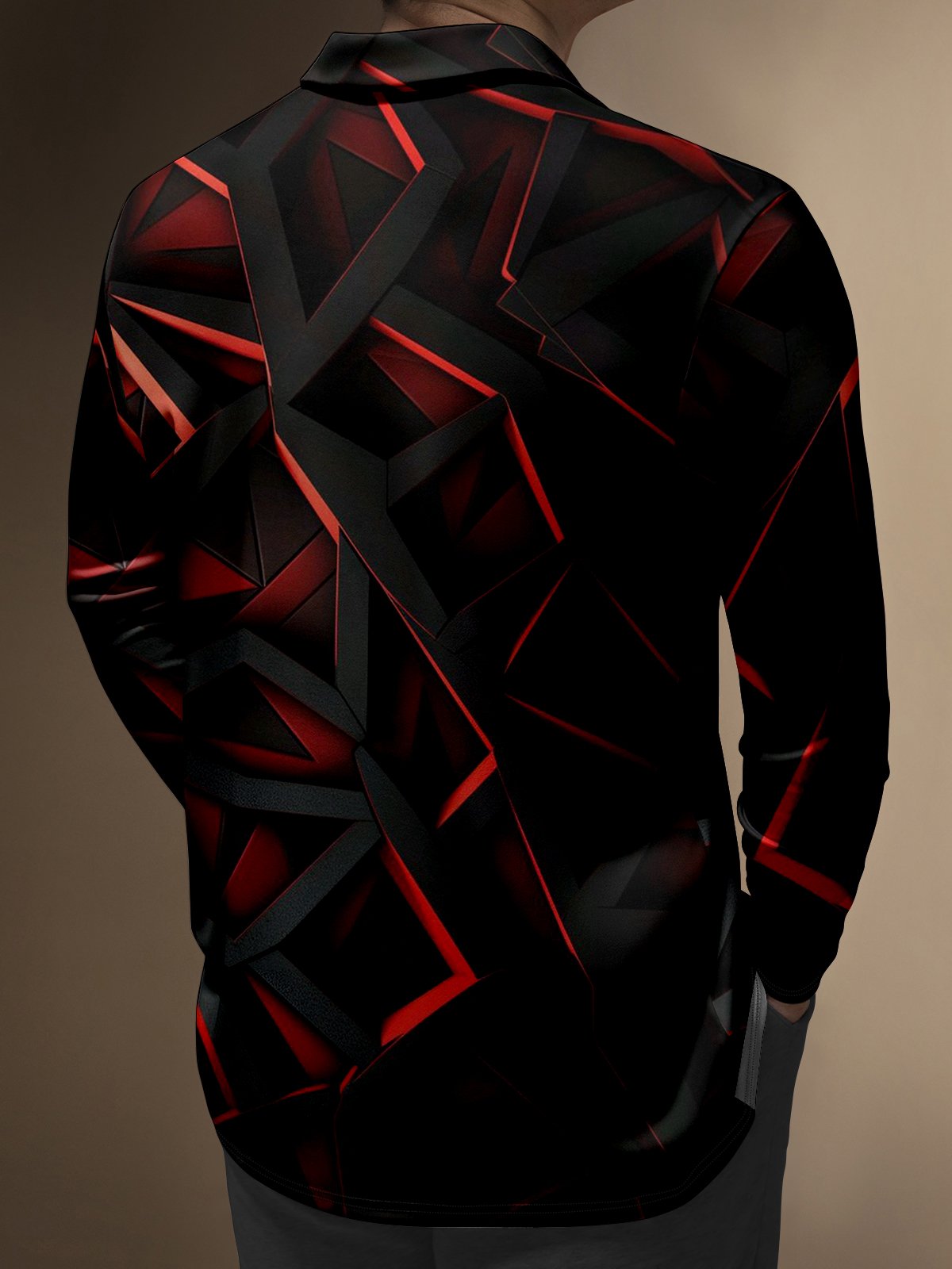 Moisture Wicking Long Sleeve Golf Polo 3D Abstract Gradient Geometric