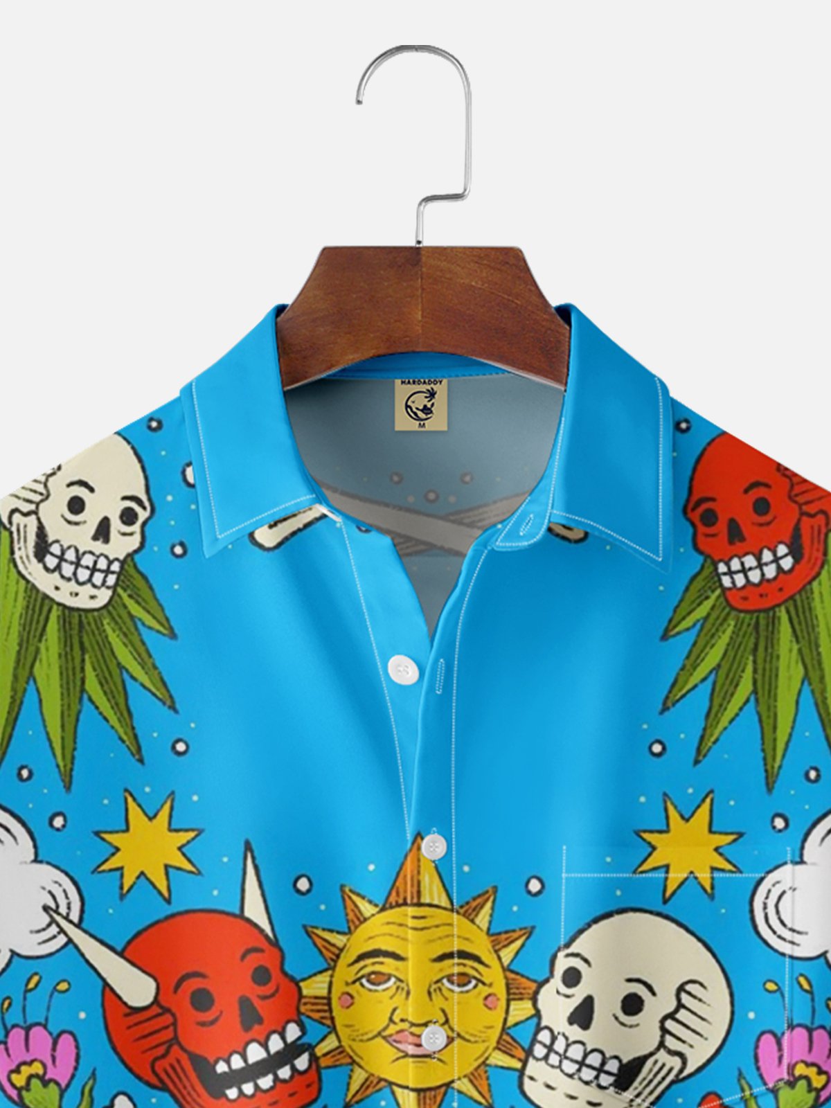 Moisture-wicking Skull Fun Illustration Chest Pocket Hawaiian Shirt