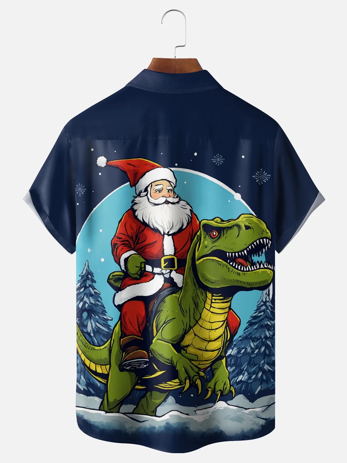 Moisture-wicking Santa Claus Riding A Dinosaur Chest Pocket Hawaiian Shirt