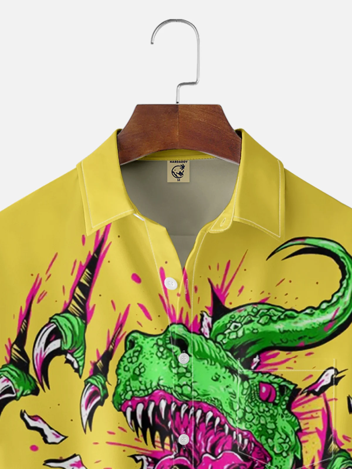 Moisture-wicking Dinosaur Illustration Chest Pocket Hawaiian Shirt