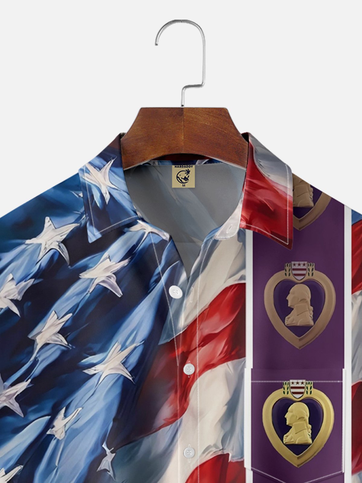 Moisture-wicking American Flag and Purple Heart Chest Pocket Hawaiian Shirt