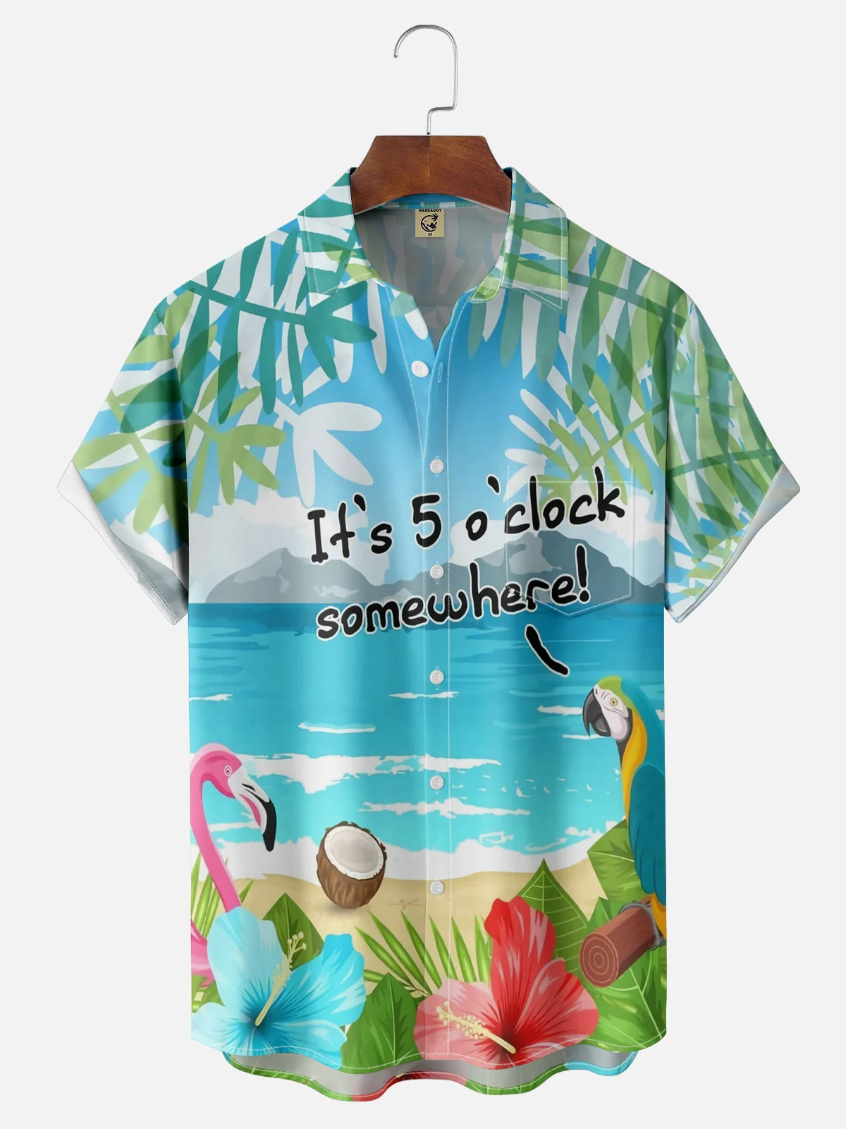 Moisture Wicking Tropical Plants Flamingo Parrot Hawaiian Shirt