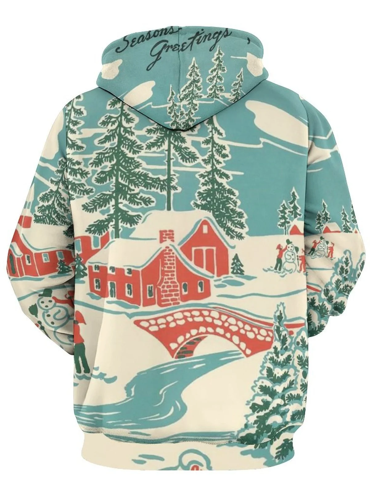 Moisture-wicking Christmas Country Illustration Hooded Long Sleeve Sweatshirt