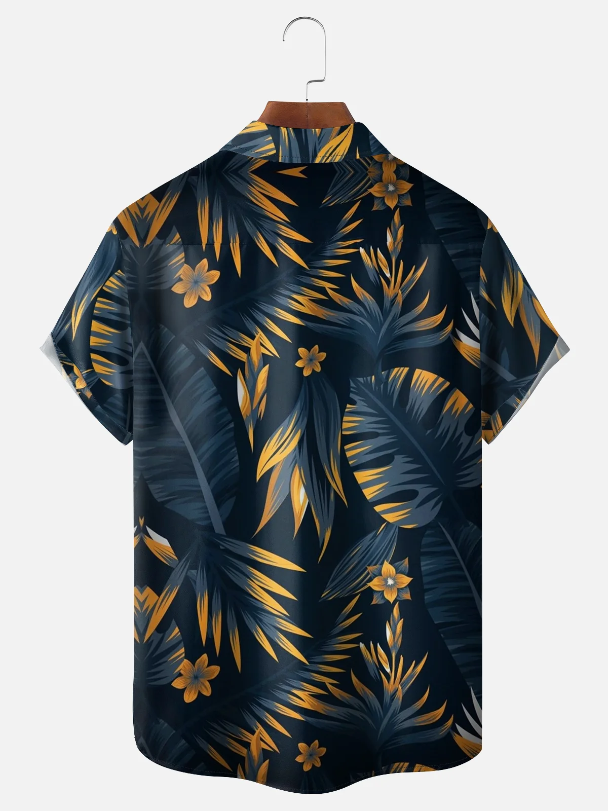 Hardaddy Mens Hawaiian Leaves Print Lapel Loose Chest Pockets Short Sleeve Funky Aloha Shirt