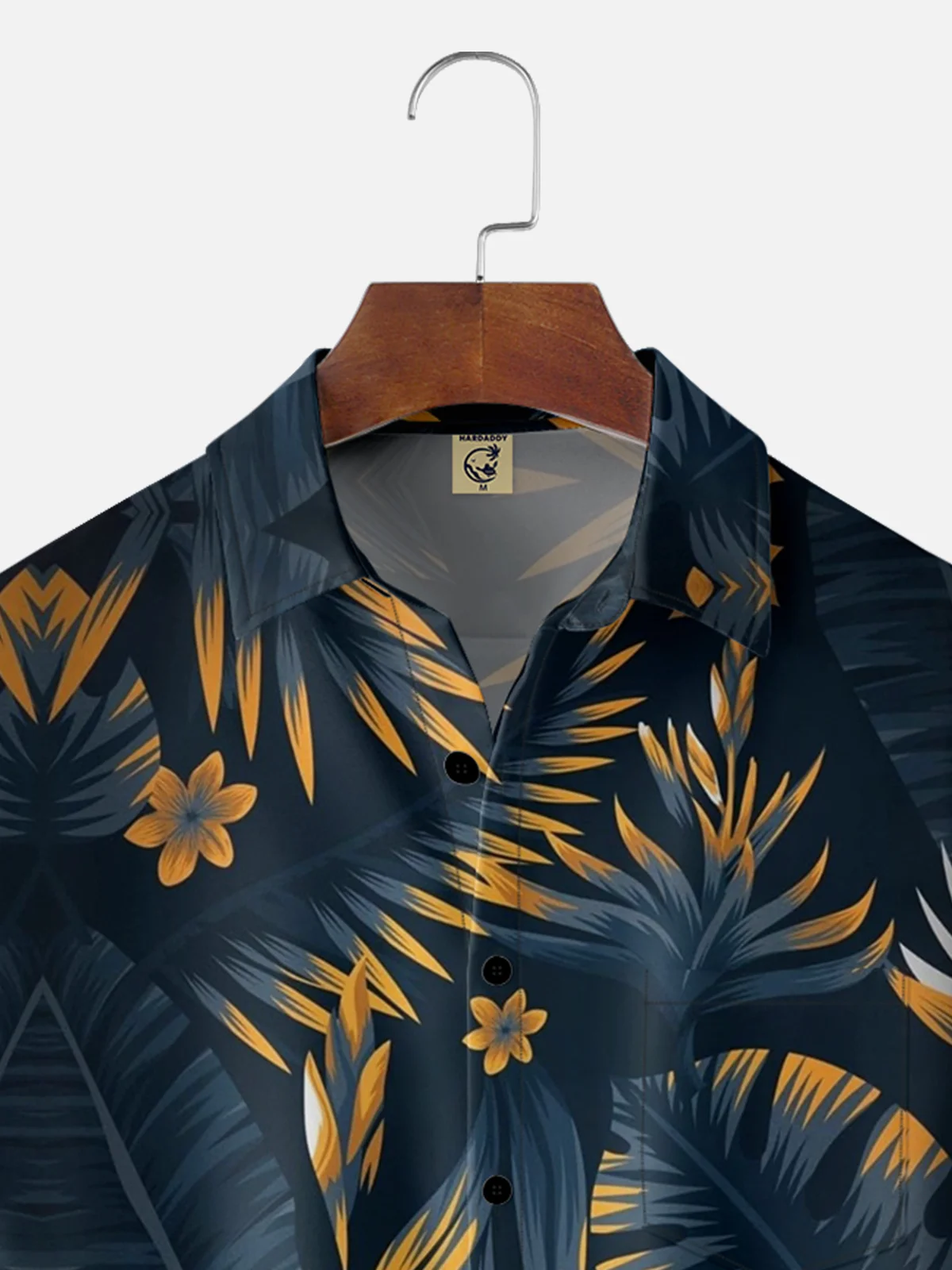 Hardaddy Mens Hawaiian Leaves Print Lapel Loose Chest Pockets Short Sleeve Funky Aloha Shirt