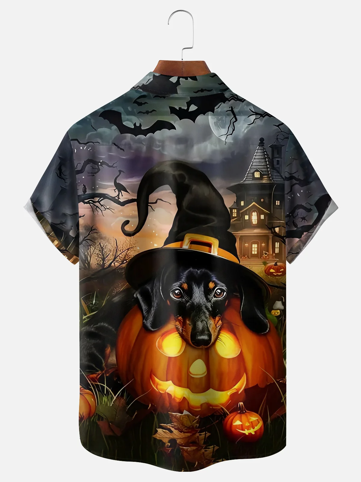 Moisture-wicking Halloween Dog Chest Pocket Hawaiian Shirt