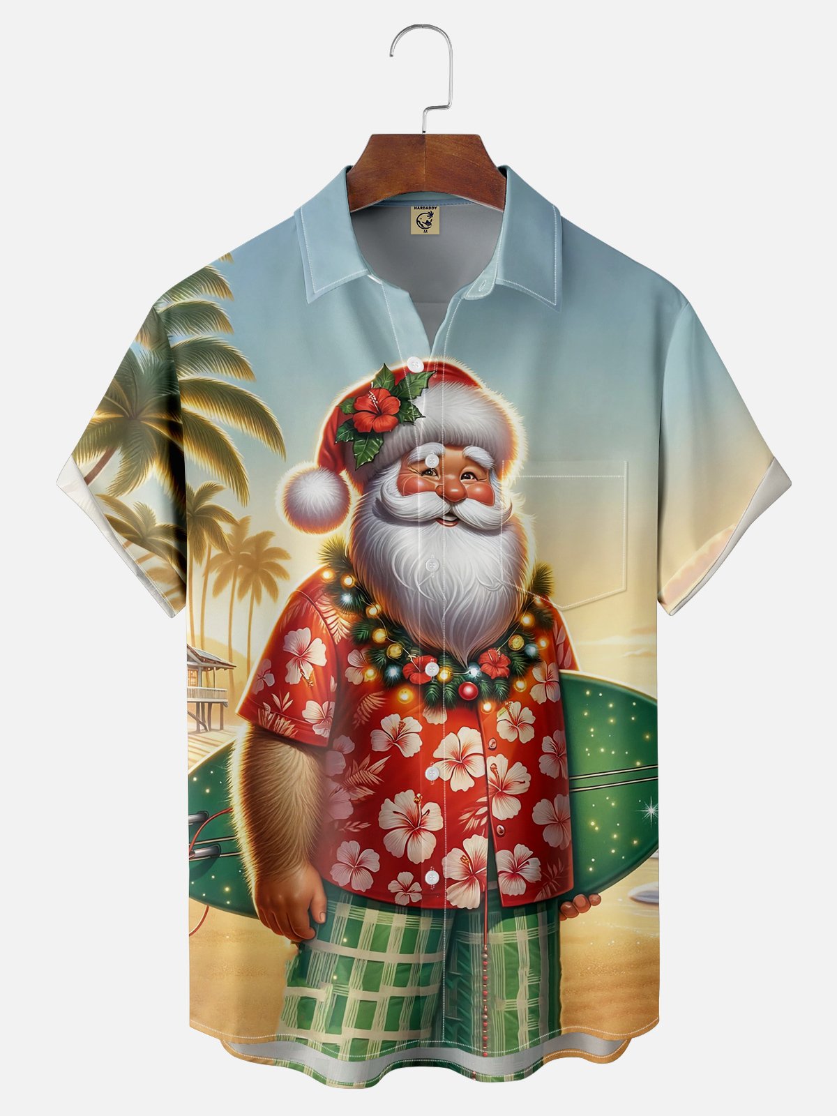 Moisture-wicking Christmas Santa Chest Pocket Casual Shirt