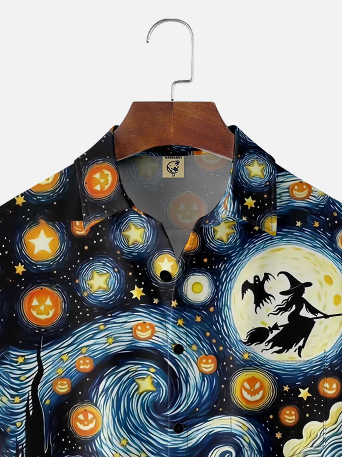 Moisture-wicking Starry Sky Halloween Witch Chest Pocket Casual Shirt