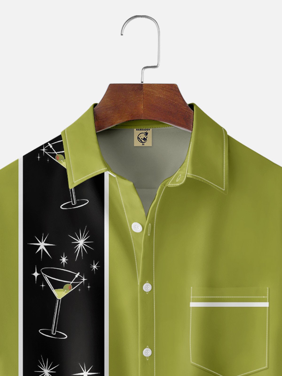 Moisture-wicking Mid-century Geomatric Cocktail Chest Pocket Bowling Shirt