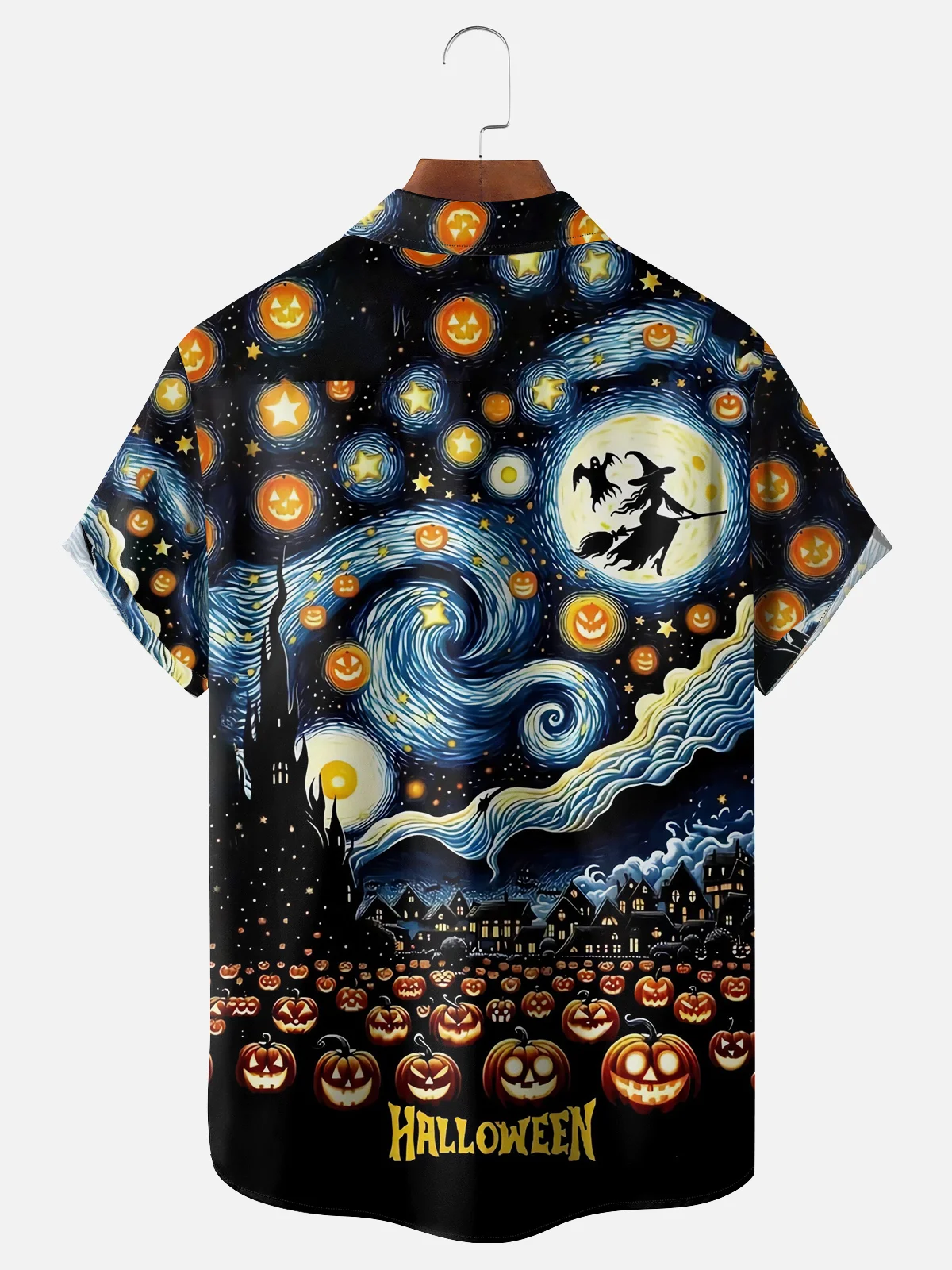 Moisture-wicking Starry Sky Halloween Witch Chest Pocket Casual Shirt