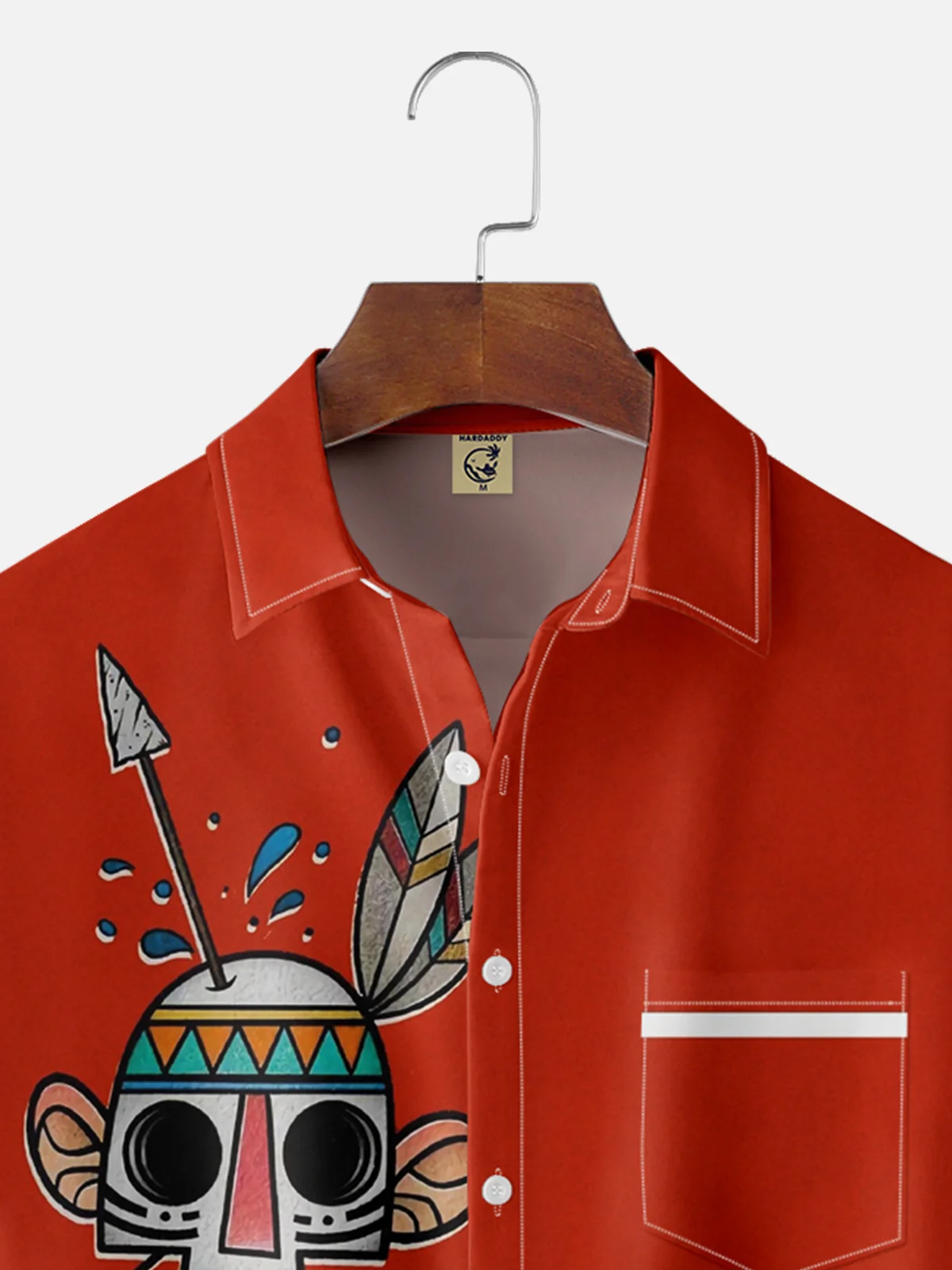 Moisture-wicking Aloha Mask Tiki Chest Pocket Bowling Shirt