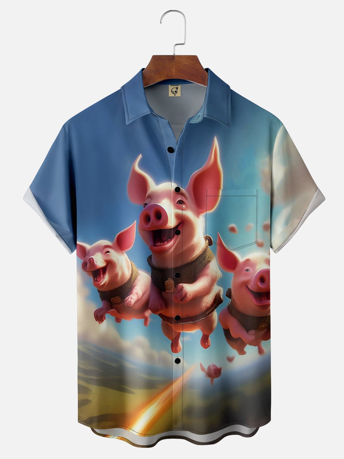 Moisture-wicking Flying Pig Chest Pocket Hawaiian Shirt