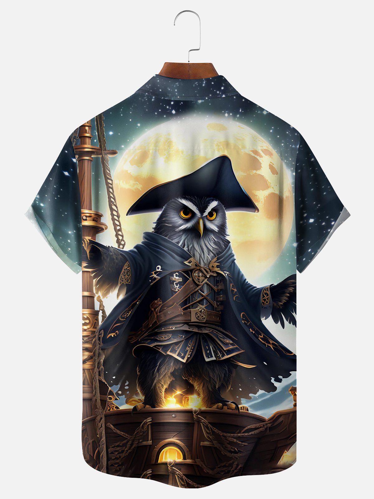 Moisture-wicking Pirate Owl Chest Pocket Hawaiian Shirt