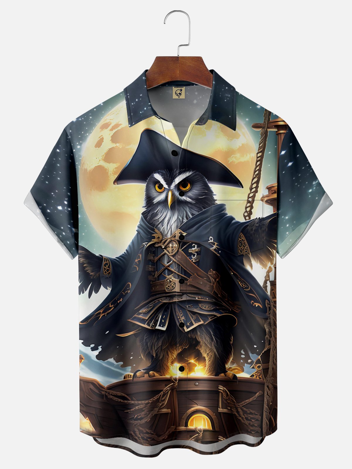 Moisture-wicking Pirate Owl Chest Pocket Hawaiian Shirt