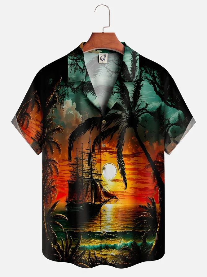 Tall Size Moisture-wicking Beach Sunset Aloha Shirt