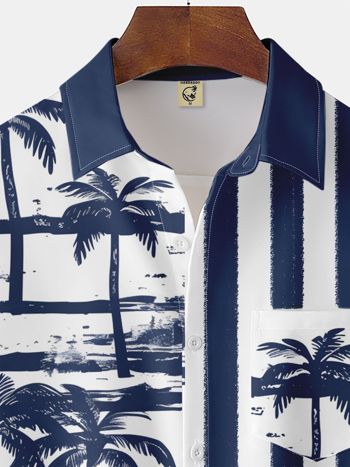 Moisture-wicking Palm Tree Chest Pocket Bowling Shirt