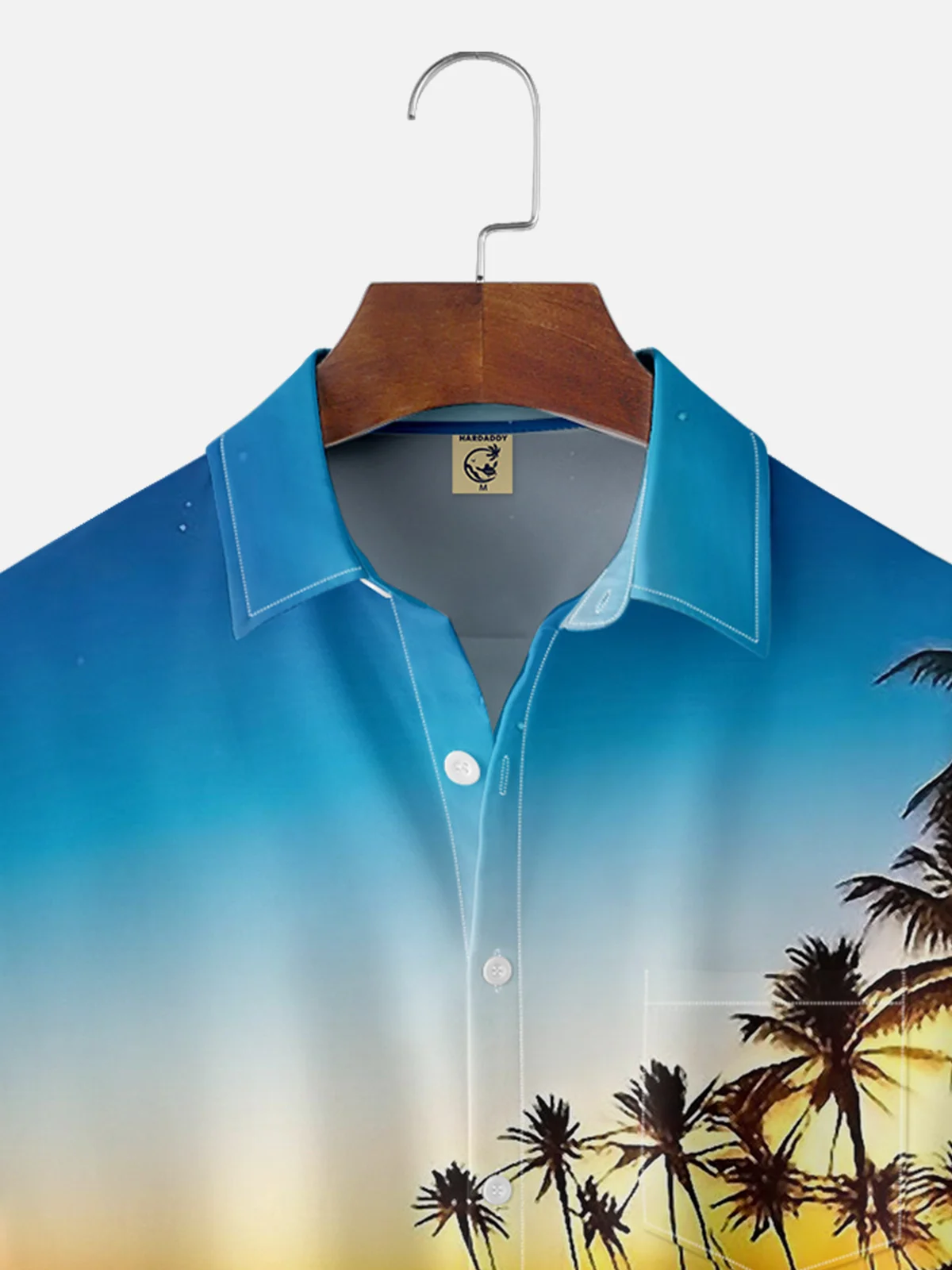 Moisture-wicking Palm Tree Beach Sunset Chest Pocket Hawaiian Shirt