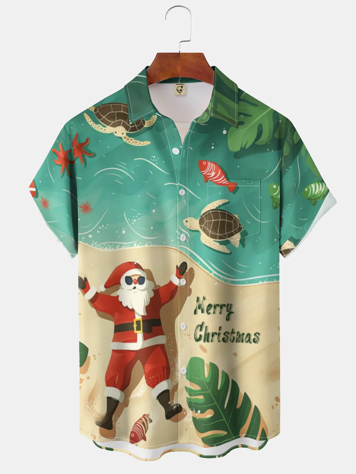 Moisture-wicking Christmas Santa Claus On The Beach Chest Pocket Casual Shirt