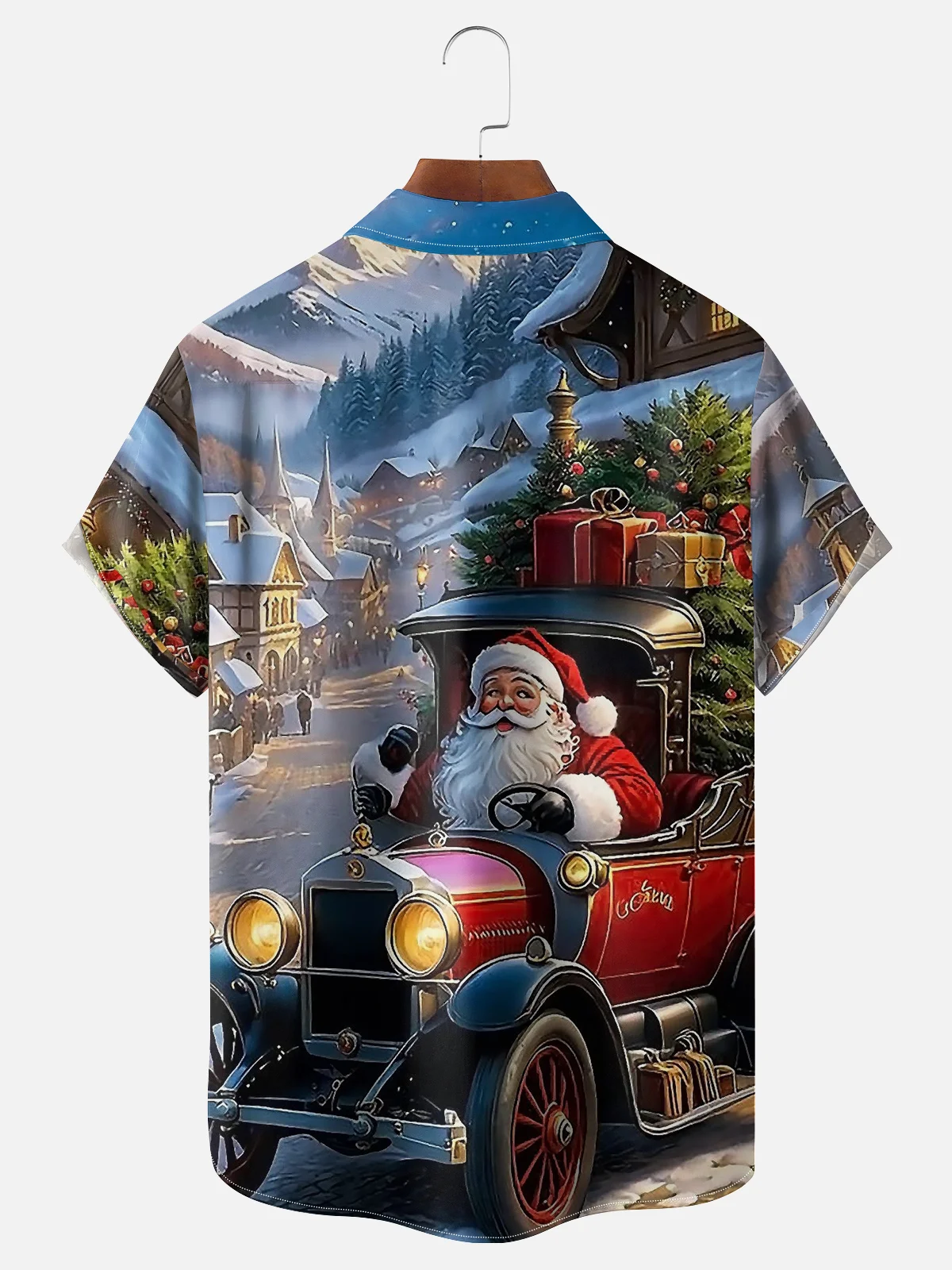 Moisture-wicking Christmas Santa Claus Chest Pocket Casual Shirt