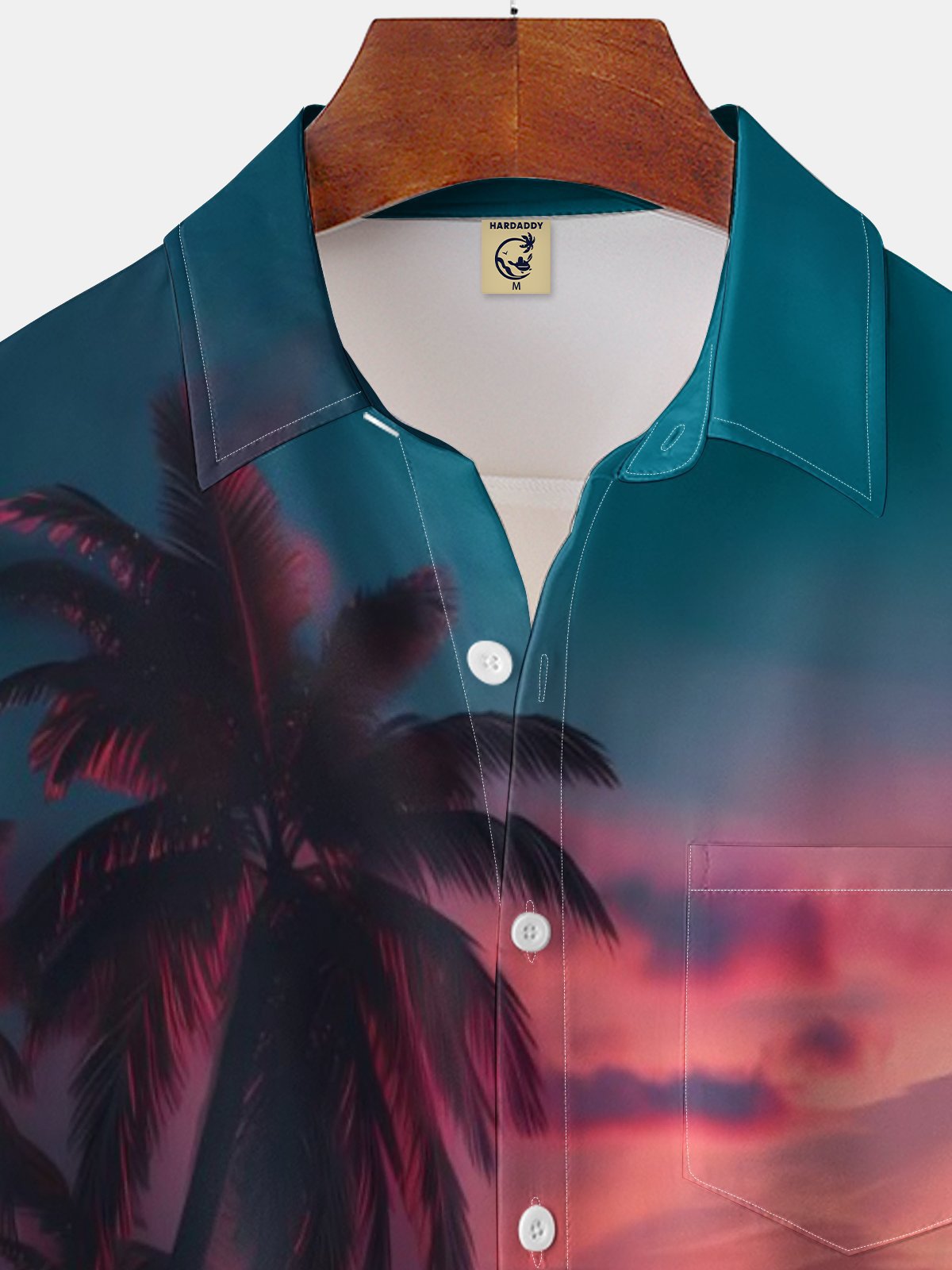 Moisture-wicking Beach Sunset Palm Tree Chest Pocket Hawaiian Shirt