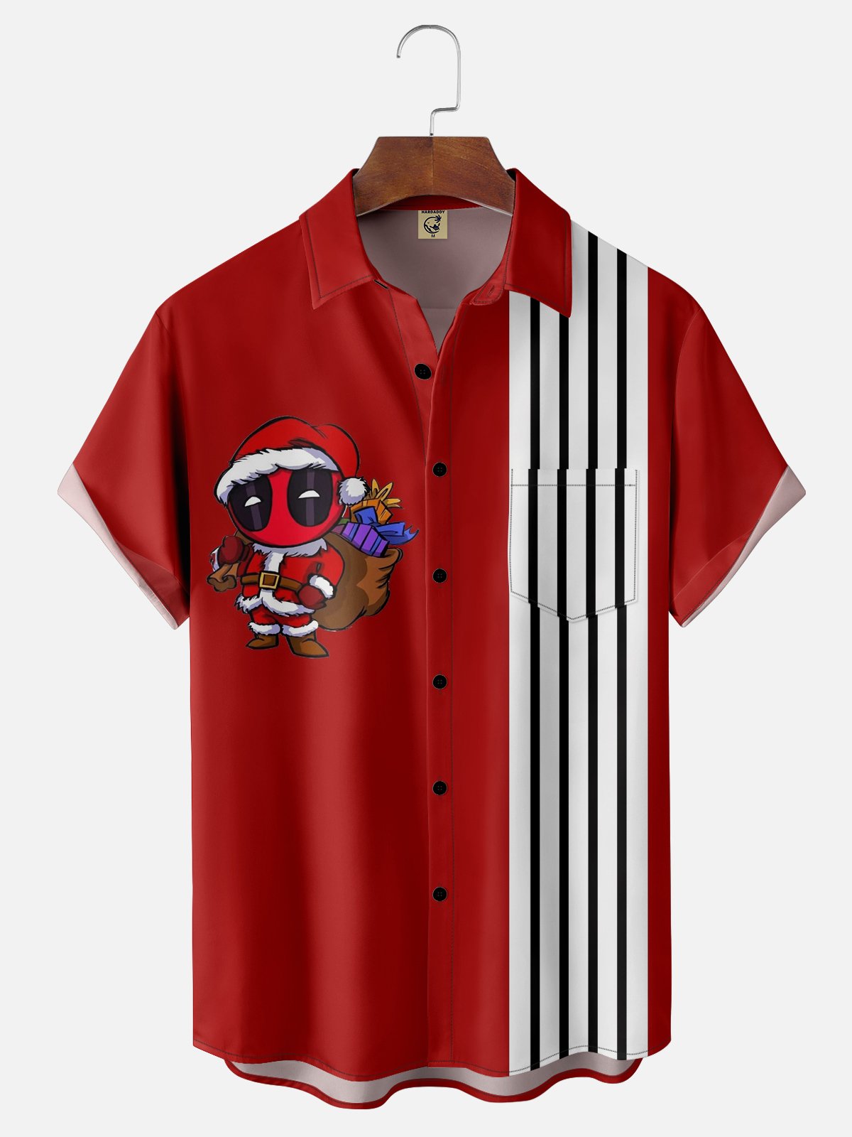 Moisture-wicking Christmas Santa Claus Chest Pocket Bowling Shirt