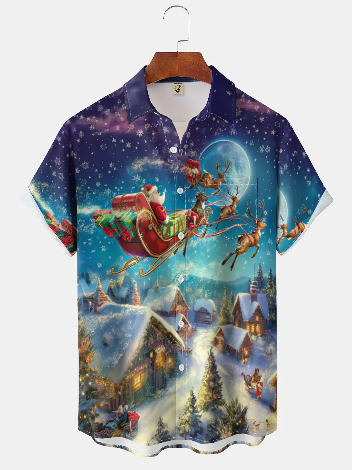 Moisture-wicking Christmas Santa Claus Chest Pocket Casual Shirt